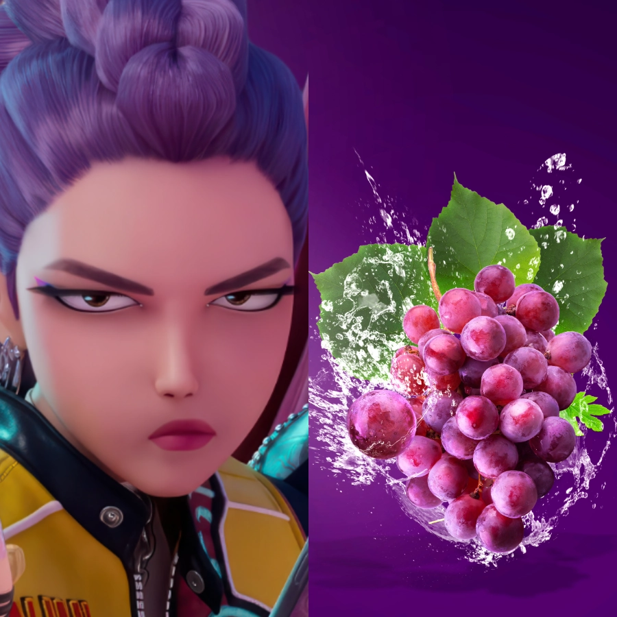 Rumi from KPop demon hunters with grapes
